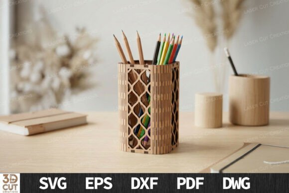 Download Geometric Wood Pen Holder Laser Cut SVG - Premium Resources