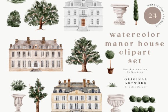 Download Watercolor Manor House Digital Clipart - Digital clipart Collection