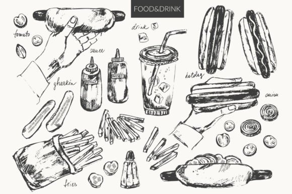 Download Fast Food Hot Dog Sketches - Premium Bundle